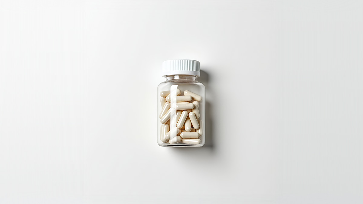 Clear plastic bottles with capsules